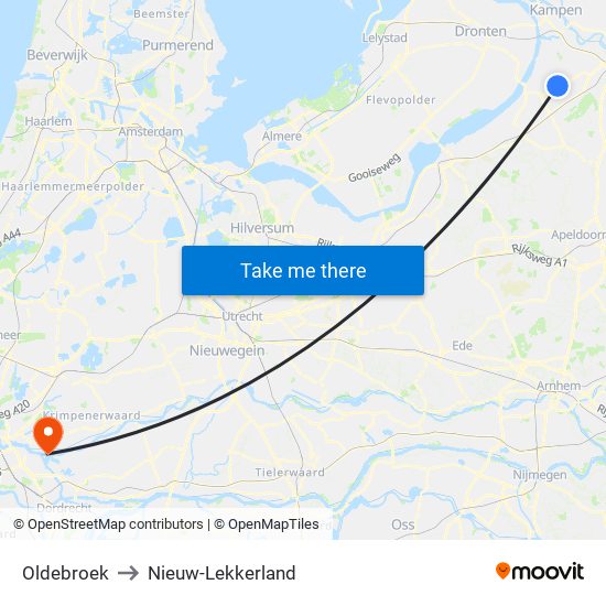 Oldebroek to Nieuw-Lekkerland map