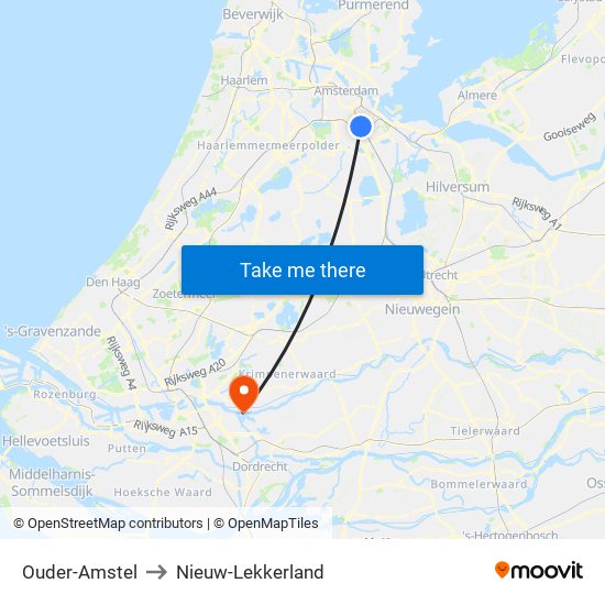 Ouder-Amstel to Nieuw-Lekkerland map