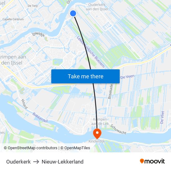 Ouderkerk to Nieuw-Lekkerland map