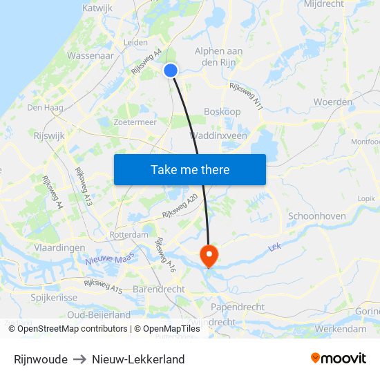Rijnwoude to Nieuw-Lekkerland map