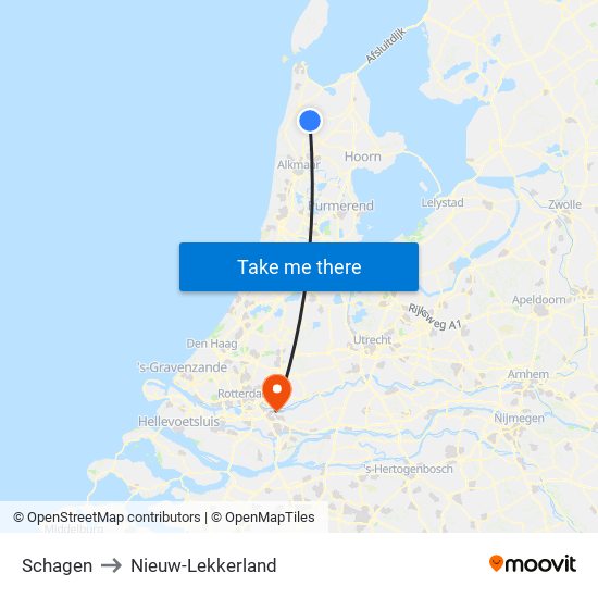 Schagen to Nieuw-Lekkerland map