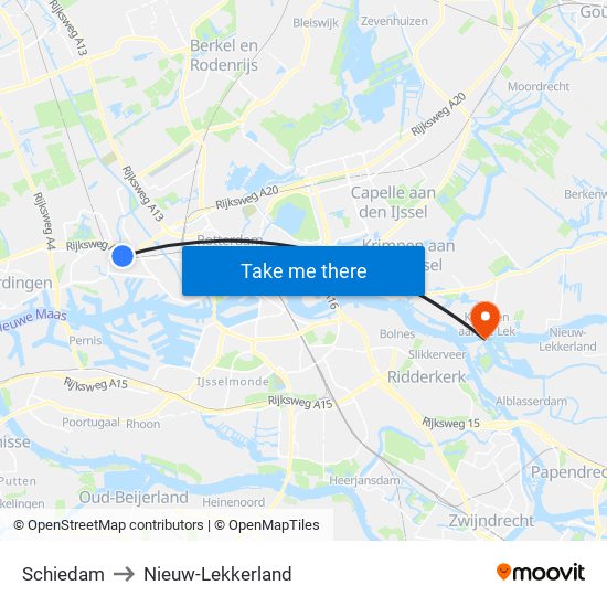 Schiedam to Nieuw-Lekkerland map