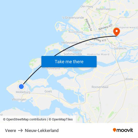 Veere to Nieuw-Lekkerland map