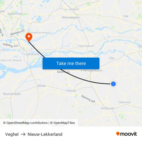 Veghel to Nieuw-Lekkerland map