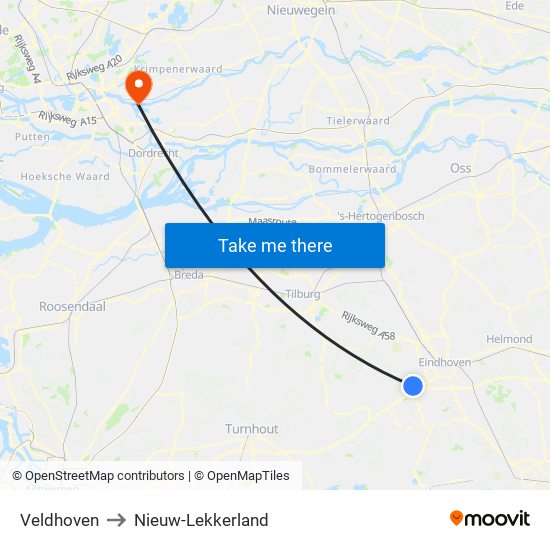 Veldhoven to Nieuw-Lekkerland map