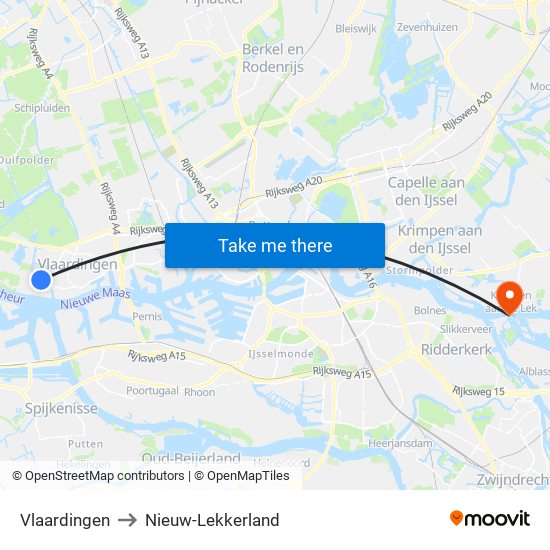 Vlaardingen to Nieuw-Lekkerland map