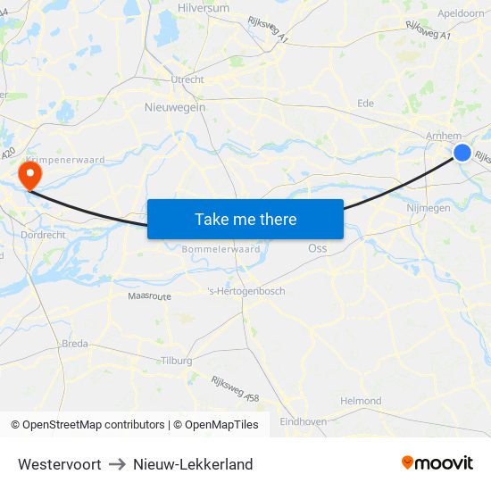 Westervoort to Nieuw-Lekkerland map