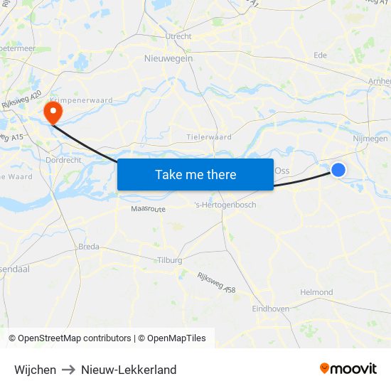 Wijchen to Nieuw-Lekkerland map