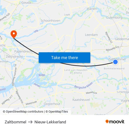 Zaltbommel to Nieuw-Lekkerland map