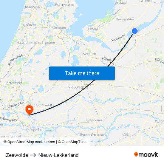 Zeewolde to Nieuw-Lekkerland map