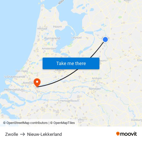 Zwolle to Nieuw-Lekkerland map