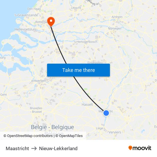 Maastricht to Nieuw-Lekkerland map