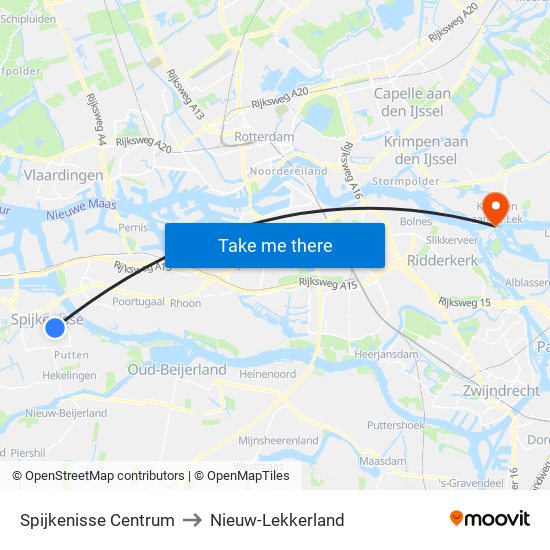Spijkenisse Centrum to Nieuw-Lekkerland map
