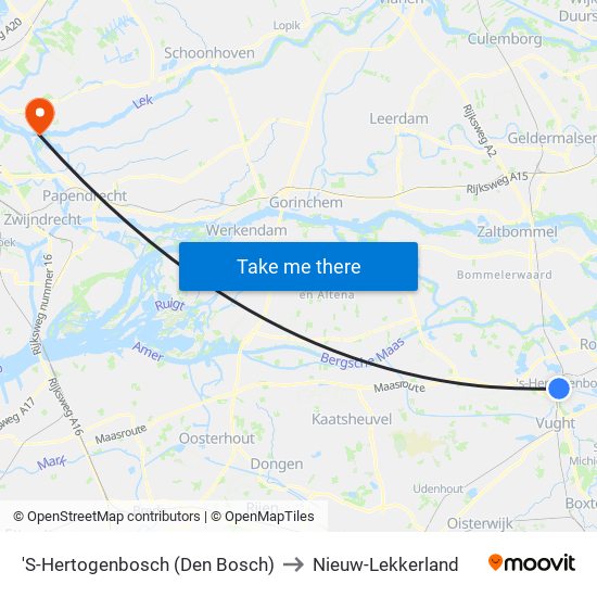 'S-Hertogenbosch (Den Bosch) to Nieuw-Lekkerland map