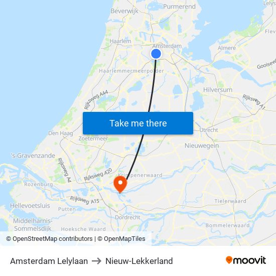 Amsterdam Lelylaan to Nieuw-Lekkerland map