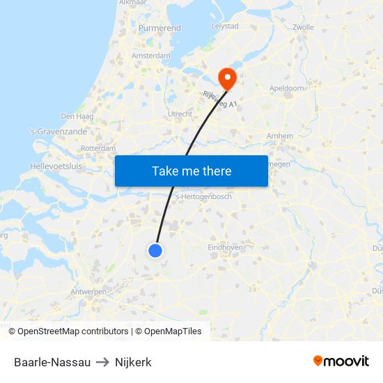 Baarle-Nassau to Nijkerk map