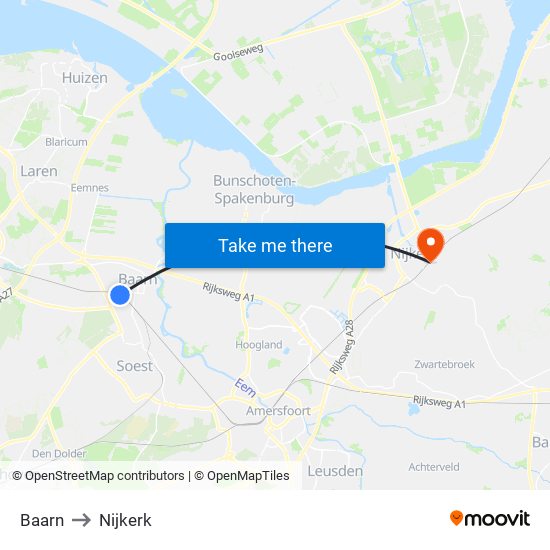 Baarn to Nijkerk map