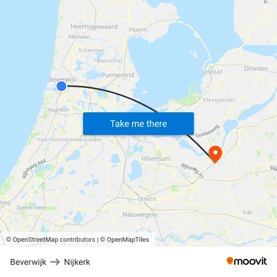 Beverwijk to Nijkerk map