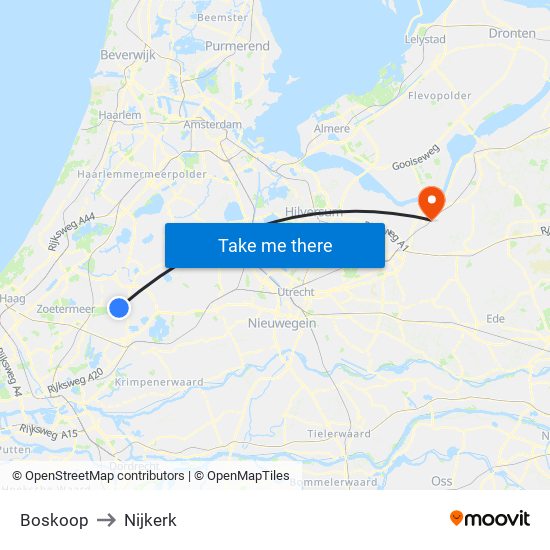 Boskoop to Nijkerk map