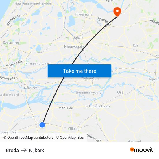 Breda to Nijkerk map