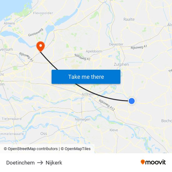 Doetinchem to Nijkerk map
