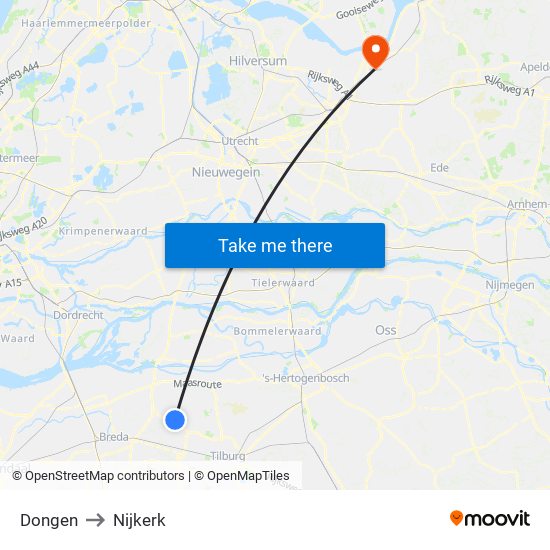 Dongen to Nijkerk map