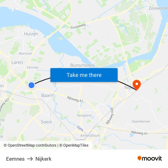 Eemnes to Nijkerk map