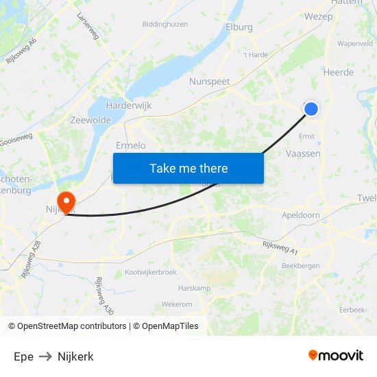 Epe to Nijkerk map