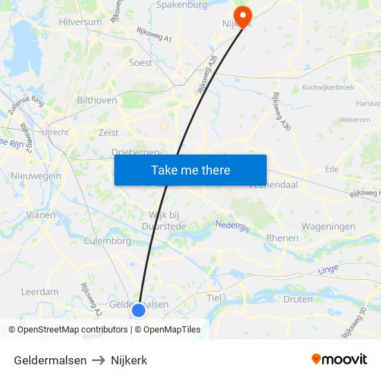 Geldermalsen to Nijkerk map