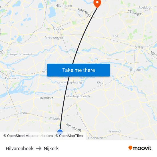 Hilvarenbeek to Nijkerk map