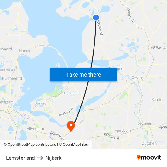 Lemsterland to Nijkerk map