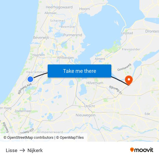 Lisse to Nijkerk map