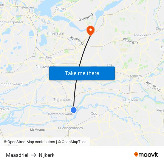 Maasdriel to Nijkerk map