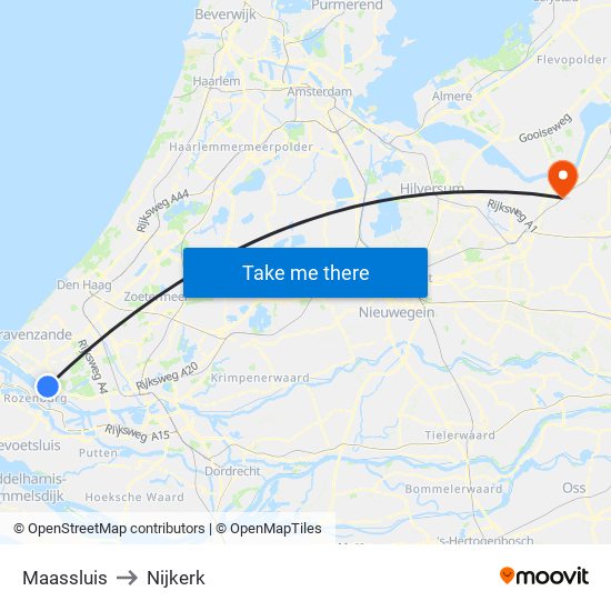 Maassluis to Nijkerk map