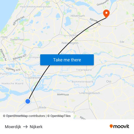 Moerdijk to Nijkerk map