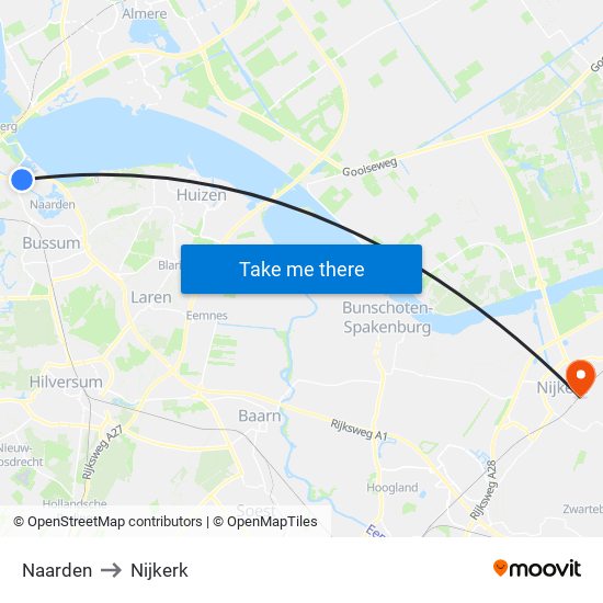 Naarden to Nijkerk map