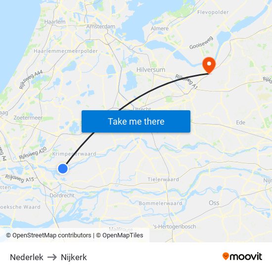 Nederlek to Nijkerk map