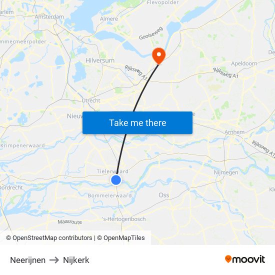 Neerijnen to Nijkerk map