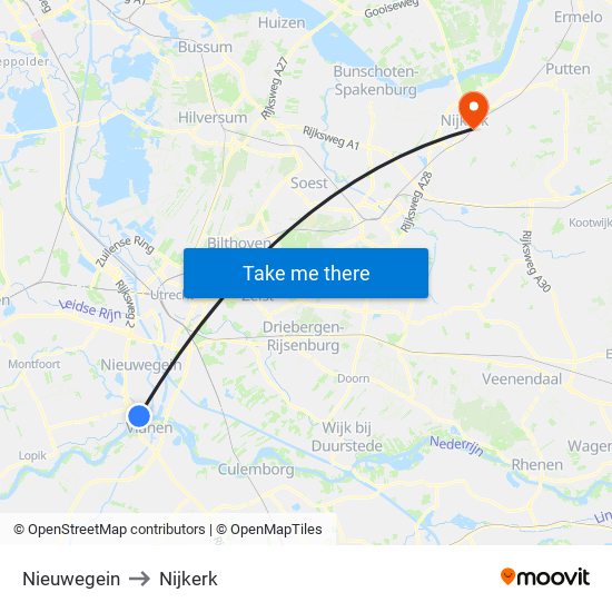 Nieuwegein to Nijkerk map