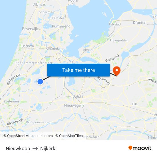 Nieuwkoop to Nijkerk map