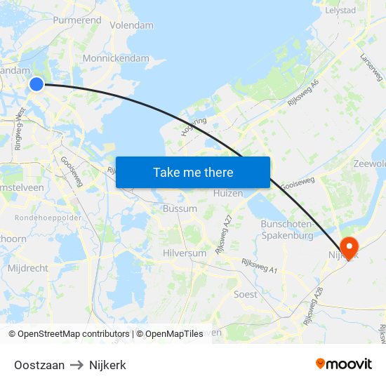 Oostzaan to Nijkerk map