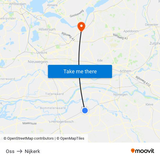 Oss to Nijkerk map