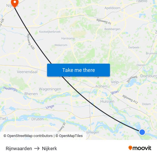 Rijnwaarden to Nijkerk map