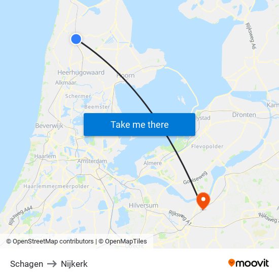 Schagen to Nijkerk map