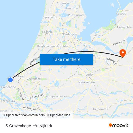 'S-Gravenhage to Nijkerk map