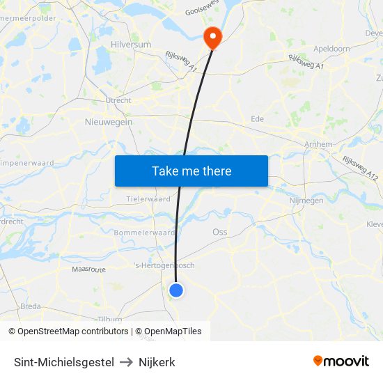 Sint-Michielsgestel to Nijkerk map