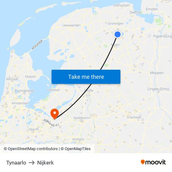 Tynaarlo to Nijkerk map