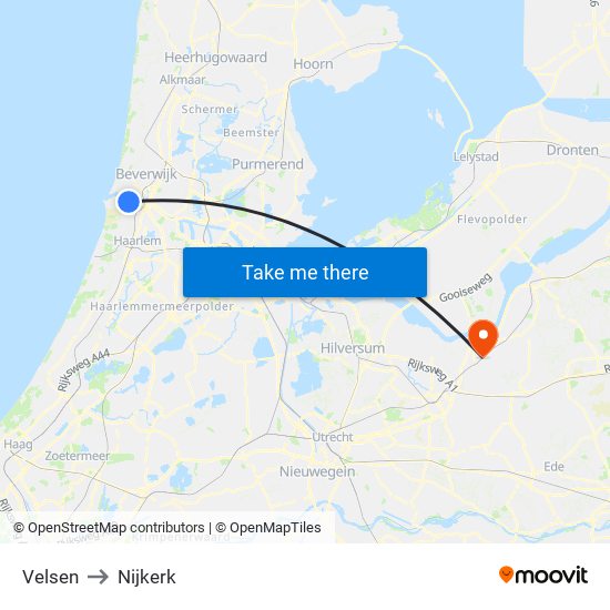 Velsen to Nijkerk map