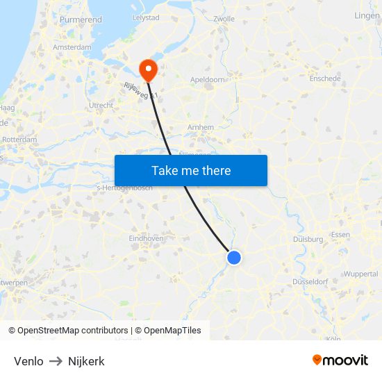 Venlo to Nijkerk map