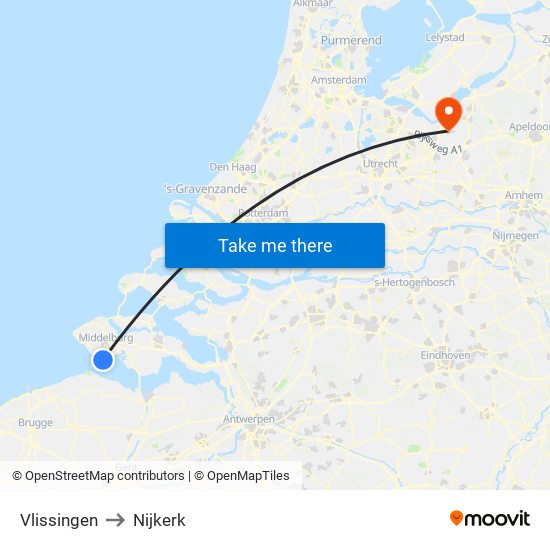 Vlissingen to Nijkerk map